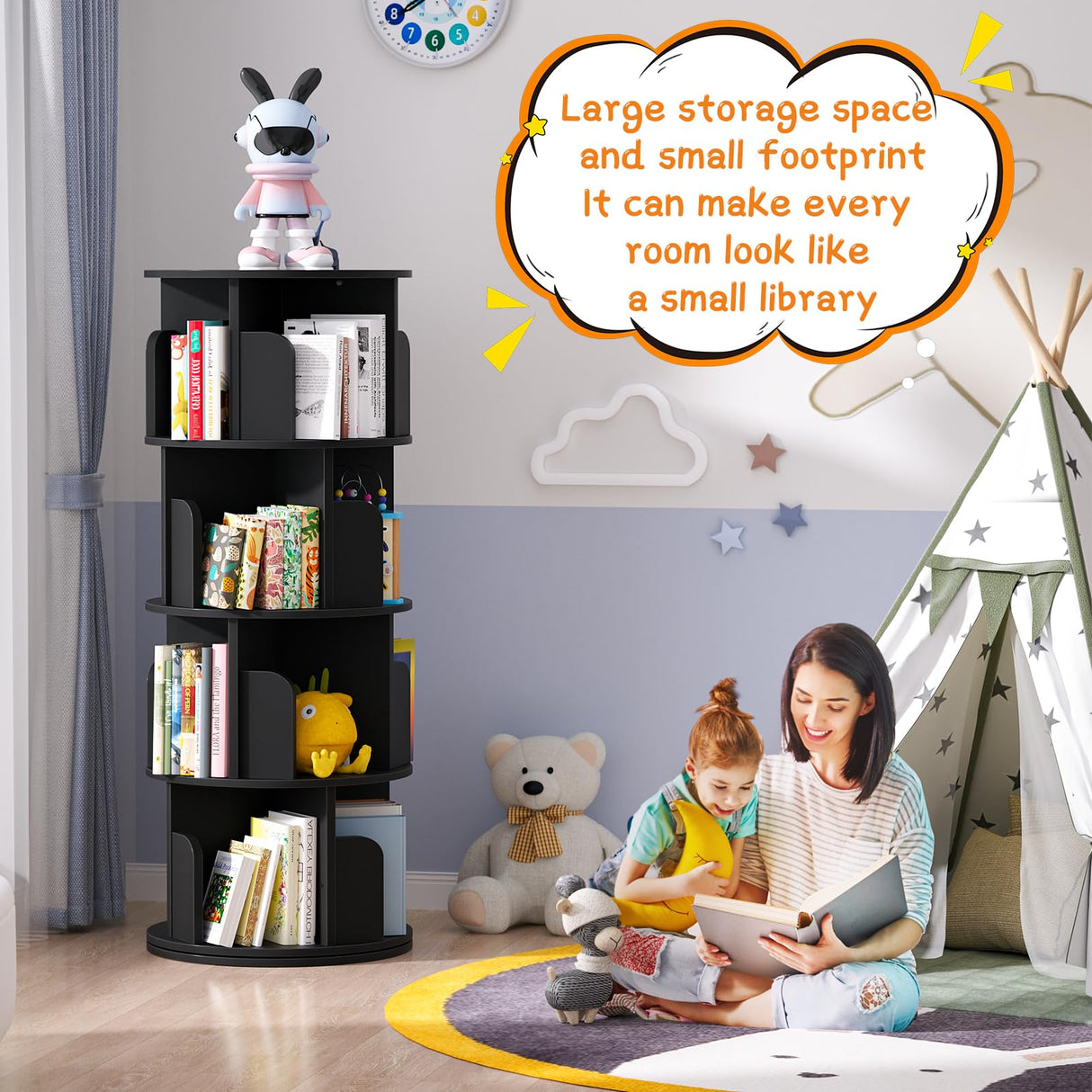 Besiost 360° Rotating 4-Tier Black Corner Bookshelf for Small Spaces Besiost