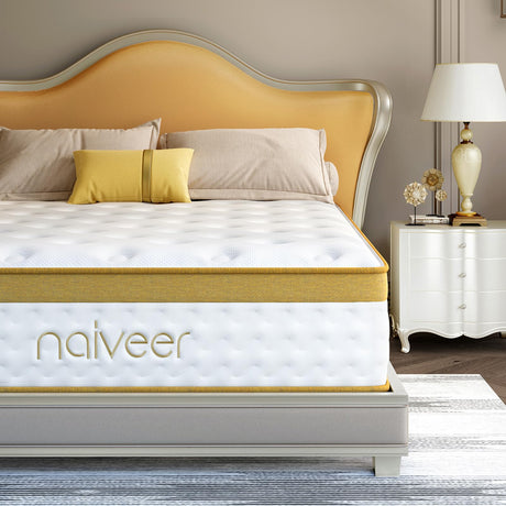 Naiveer Cooling Gel Memory Foam Hybrid Mattress, 14 Inch Full Size Mattress in A Box with Pocket Springs for Back Pain & Pressure Relief, Medium Firm Feeling with CertiPUR-US Certified Foam Naiveer