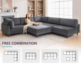 Jocisland Modular Sectional Sofa, 44" Deep Seat Modular Sofa, Oversized 6-Seater Sectional Couch for Plus-Size & Big Families, Grey Corduroy Living Room Couch, Easy Assembly Jocisland