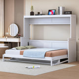 Ball & Cast Horizontal Murphy Bed Full Size,Hidden Folding Wall Bed Frame with Hydraulic Lift&Desk,Wood Cabinet Platform Bed can be Folded into Desk,Space Saving for Bedroom,Guest Room,Apartment,White Ball & Cast