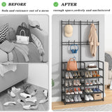 Laiensia 5-Tier Entryway Coat Rack, Coat and Shoe Rack, Entryway Bench Storage Organizer with 8 Hooks for Bedroom, Hallway, Office, Black Laiensia