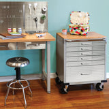 Seville Classics UltraHD Heavy Duty Rolling Cabinet Workbench Table w/Solid Wood Top, Workstation for Garage, Office, Workshop, Granite, 6-Drawer (28" W x 18" D Seville Classics