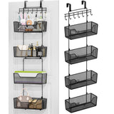 HapiRm Over The Door Organizer - Hanging Door Organizer with 4 Metal Large Capacity Baskets and Adjustable Coat Hook for Bathroom Bedroom Kitchen Pantry Closet Cabinet HapiRm