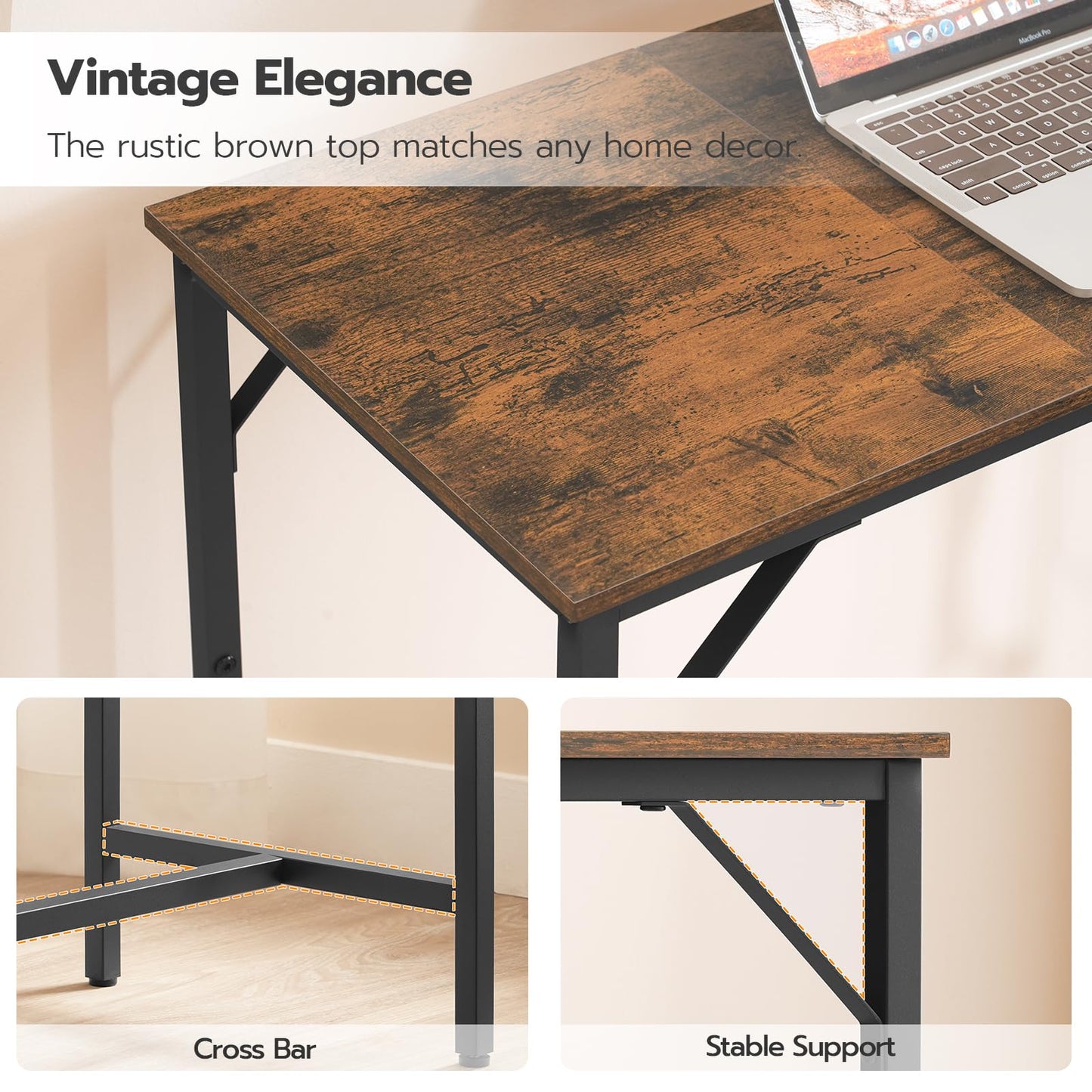 HOOBRO Rustic Brown Bar Table with Charging Station and Vintage Style