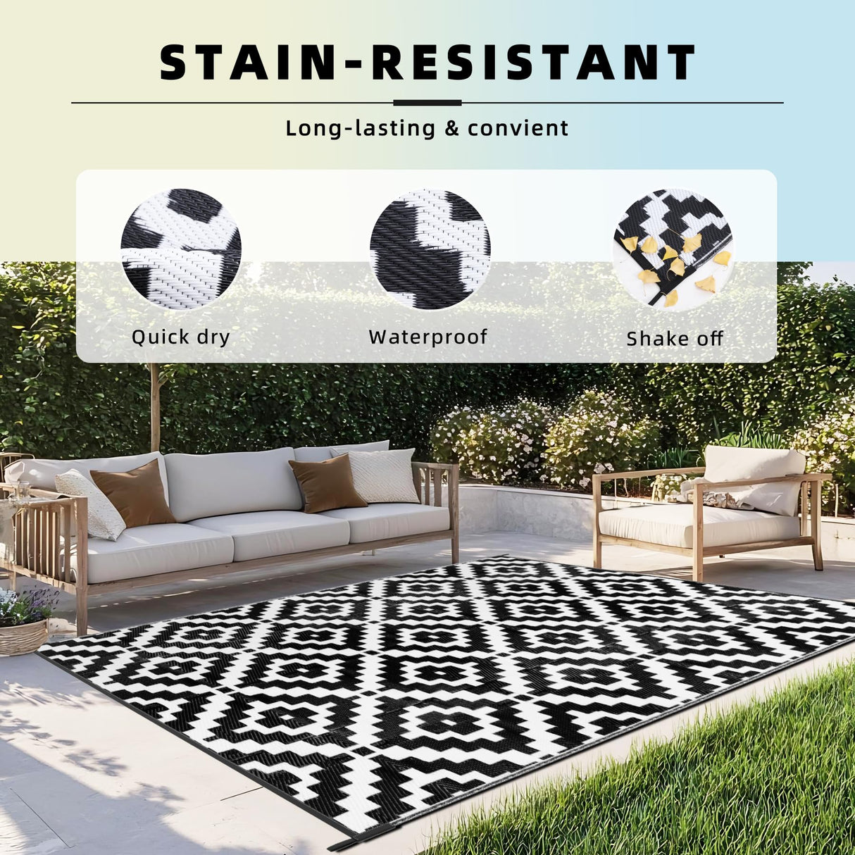 Favoyard Outdoor Rug 5x8 ft Waterproof Reversible Patio Plastic Straw Rugs for Decor Clearance Outside Large RV Camping Area Carpet Mat for Porch Deck Balcony Pool Backyard Picnic Beach Camper Door Favoyard