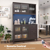 Giantex 73" Kitchen Pantry Storage Cabinet, Hutch Cabinet with LED Lights & Power Outlet, Kitchen Buffet Cabinet w/Wine Glass Racks, Countertop, Adjustable Shelves, Drawers for Dining Room (Espresso) Giantex