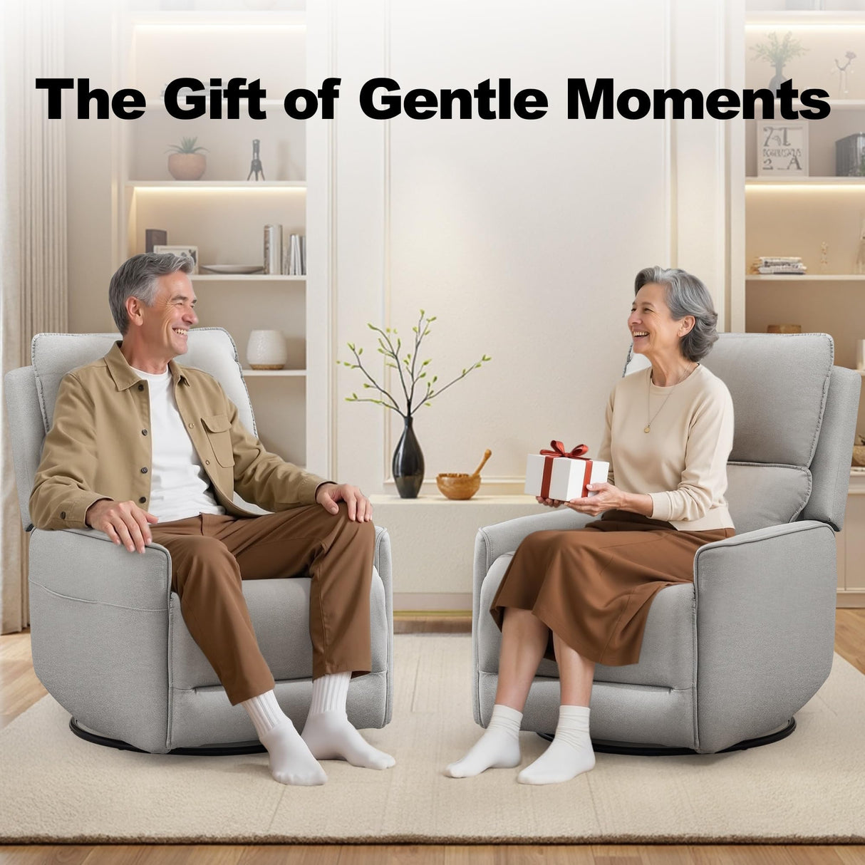 Korser Recliner Chair 360 Swivel Rocker Recliner Chairs for Adults, Small Recliners for Small Spaces, Upholstered Nursery Chairs with Side Pockets, Glider Rocking Chair for Living Room, Nursery Room Korser