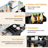 Yaheetech Rolling Kitchen Island with Stainless Steel Top, Kitchen Cart Storage Cabinet on Wheels with 2 Drawers and Inner Adjustable Shelves for Dining Room, 50.5 Inch Width, Black Yaheetech