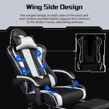 Yaheetech Gaming Chair, Video Game Chair with Massage Lumbar Support and Footrest Height Adjustable Ergonomic Computer Gaming Chair with Swivel Seat and Headrest, Black/White Yaheetech