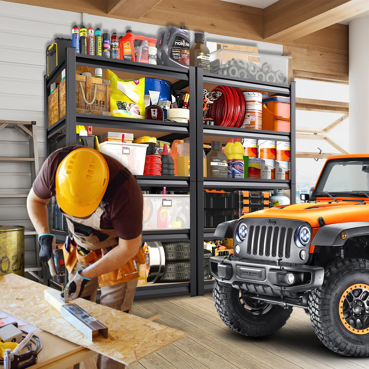 AOJUFEO 72" H/46''W Garage Shelving Heavy Duty 5-Tier Storage Shelves, 2500 lbs Adjustable Metal Shelving Unit, Utility Storage Rack Shelf for Garage, Basement, Pantry, Black 72''H x 45.7''W×20''D AOJUFEO