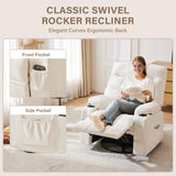 Hicosit Manual Rocker Recliner Chair, 360°Swivel Recliner Chairs for Adults, Single Recliner Seat with Cup Holders,Upholstered Fabric Lazy Boy Recliner,White Hicosit