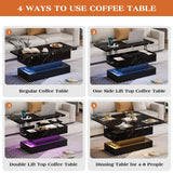 SYESWAY Lift Top Coffee Table with Charging Station, Modern High Glossy Coffee Table with LED Light, 3 in 1 Multifunctional Coffee Table with Storage & Hidden Compartments for Living Room, Black SYESWAY