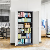 STANI Metal Garage Storage Cabinet with Lock, 71" Steel Lockable File Cabinet, Locking Steel Storage Cabinet with 4 Adjustable Shelves for Home, Office, Warehouse, Garage, School (White+Grey) STANI