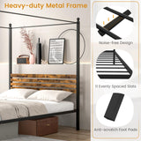 Giantex Metal Canopy Bed Frame Queen Size, 4-Poster Platform Bed with Industrial Headboard and Under Bed Storage, Heavy-Duty Mattress Foundation No Box Spring Needed, Easy Assembly, Black Giantex