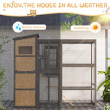 JFHID 4-Tier Cat Catio Enclosure with Weatherproof Roof, 3 Resting Rooms & Climbing Ramp, Large Outdoor Indoor Cat House Cage for Small Animals, Brown and Black JFHID