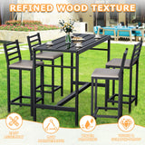 Jinrrenyi 5 Piece Outdoor Patio Bar Set, 54.7" Rectangular Counter Height High Top Bar Tables, 4 Cushioned 41" Bar Stools, Metal Bar Table and Chairs Set for Poolside, Balcony, Backyard, Porch Jinrrenyi