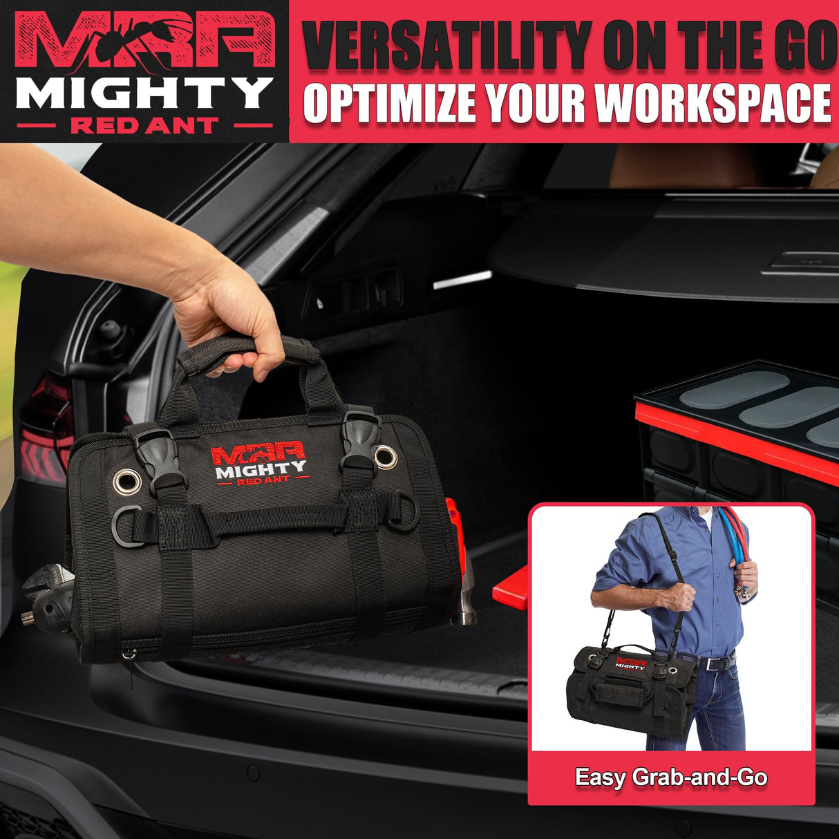Mighty Red Ant Tool Roll - Tool Bags | Roll Up Tool Bag | Tool Bag Organizer | Tool Roll Up Bag W/5 Large Pouches | Tool Roll Bag for Men | Rolling Tool Bag | Gifts for Dad | Heavy Duty Tool Bag Mighty Red Ant
