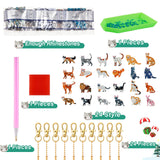 Henoyso 24 Pcs Cat Diamond Painting Keychains Diamond Art Key Chains DIY 5d Double Sided Drill Kit Painting Ornaments Set for Adult Art Craft Supplies Gift Accessories Henoyso
