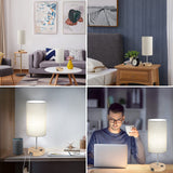 Bedside Table Lamps with 2 USB Charging Ports & AC Outlet, Set of 2 Touch Control Wooden Base Nightstand 3-Way Dimmable Lamps with Beige Fabric Shade for Bedroom, Living Room, A19 E26 Bulbs Included Brightever