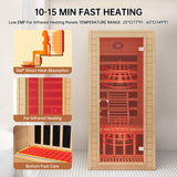 springspa Far Infrared Sauna 1 Person Indoor Sauna Spa Room, Canadian Hemlock Wooden Infrared Saunas for Home with Low Emf Lighting, Bluetooth Speakers, LCD Control Panel, 9 Chromotherapy springspa