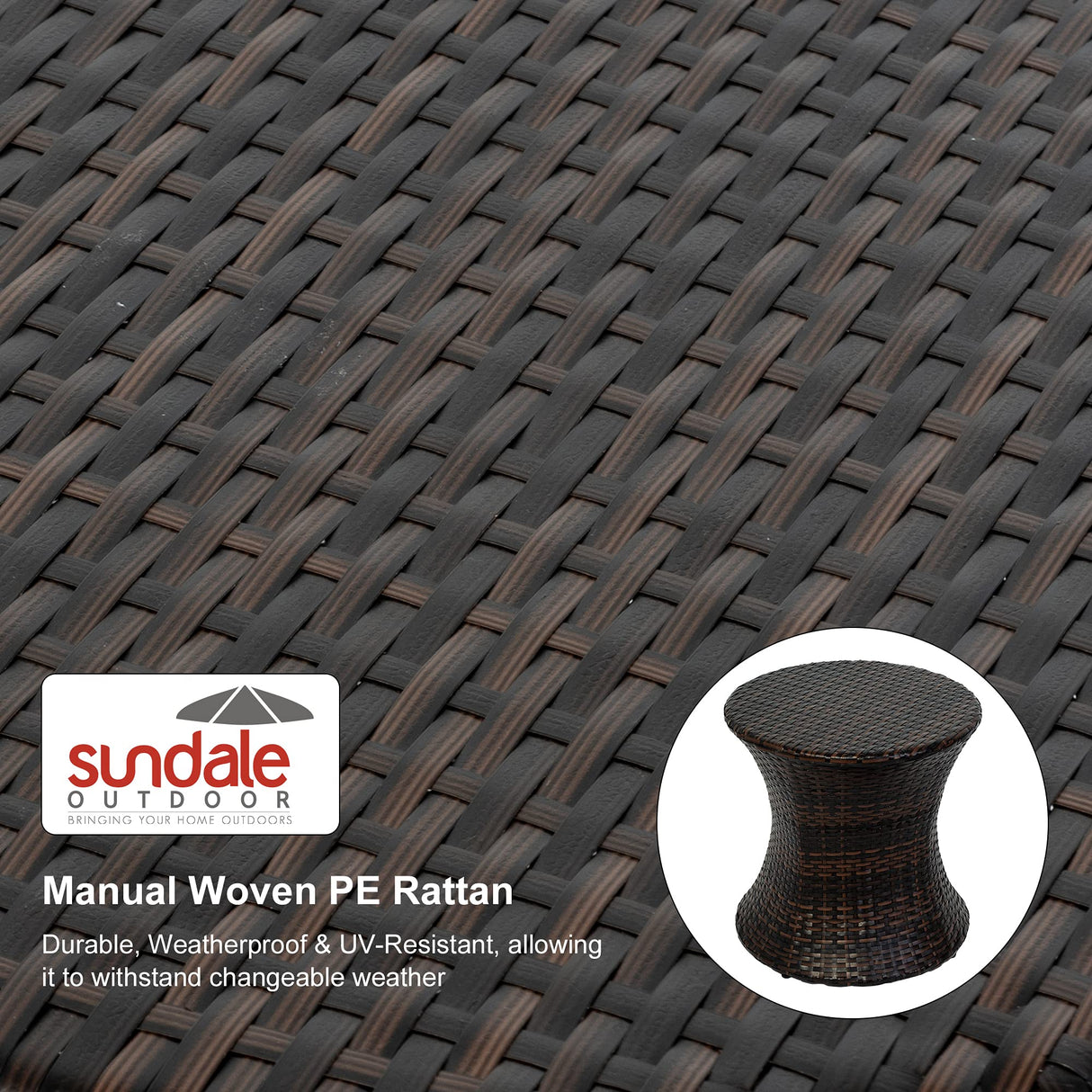 Sundale Outdoor Small Side Table Patio Rattan End Table 20 Inch Hourglass Wicker Accent Tables Steel Frame Lightweight Brown Mesa Auxiliar pequeña Mesa Auxiliar de ratán marrón Sundale Outdoor