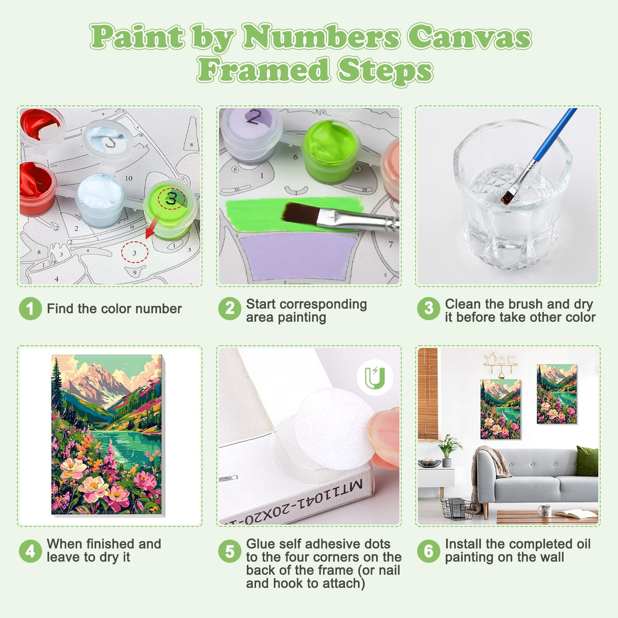 MOGTAA Mountain Paint by Number Kit for Adults Beginners Framed, Adult Paint by Number Kits On Canvas, Easy Adults' Paint-by-Number Kits, DIY Mountain Oil Painting Kits for Home Decor, 8x12in MOGTAA