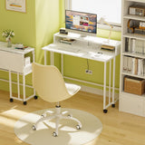 Gezen Folding Desk with Storage Shelf, Small Rolling Desk with Wheels, Mobile Couch Desk Sofa Side Table Bed Desk for Home Office Small Space, White Marble, 31.5" Gezen