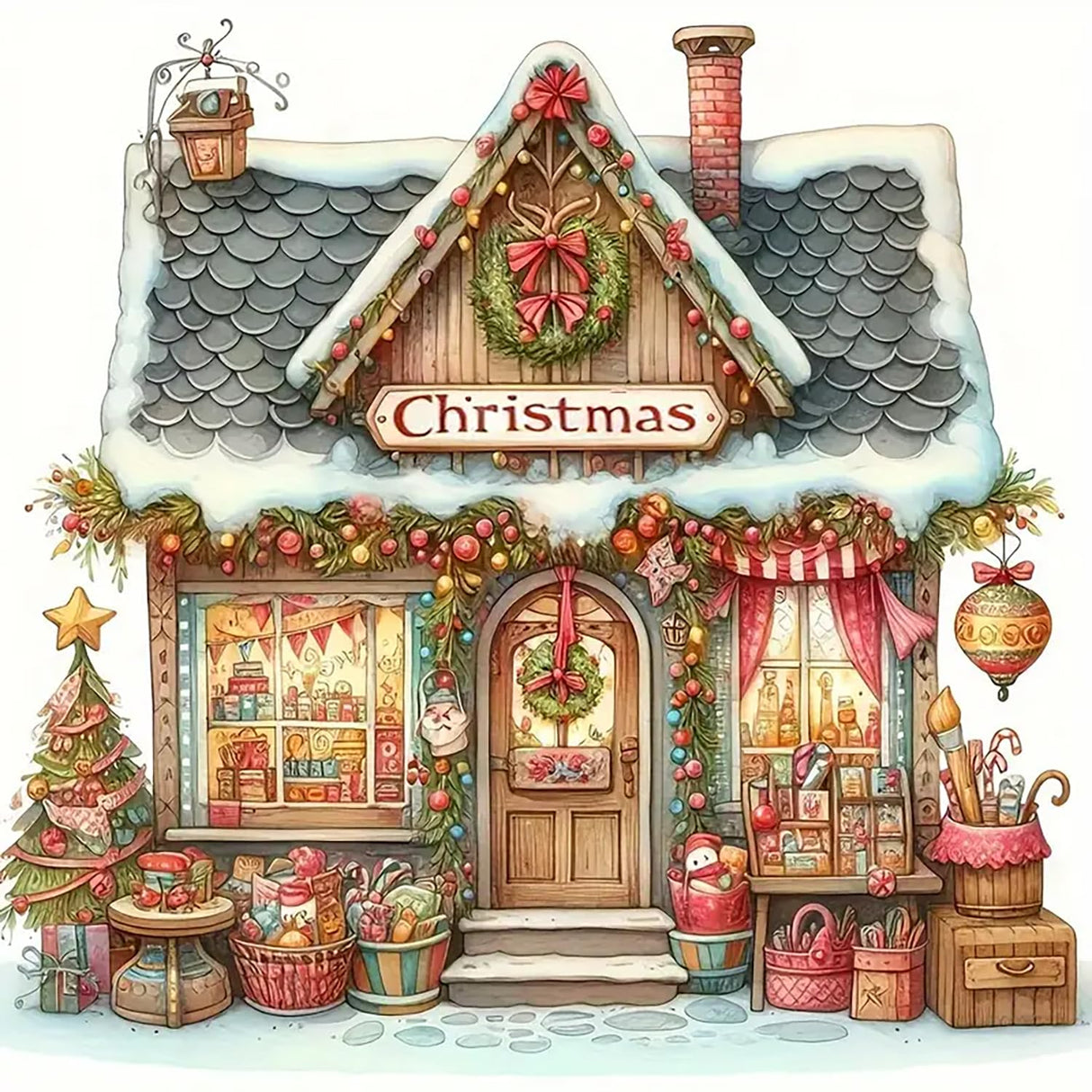 Christmas House Diamond Painting Kits for Adults, 5D Winter Diamond Art Kits for Adults Beginners, DIY Full Round Drill Diamond Dot Painting Gem Art Kits for Adult, Home Wall Decor 13.8x13.8 Inch LKHMVCA