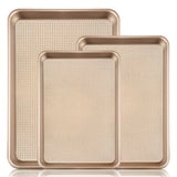 Vinino Baking Sheet Set of 3, Cookie Sheets For Baking with Square Texture Pattern, Thicker Carbon Steel Non-stick Baking Pan Half/Quarter/Jelly Roll Pans Tray for Oven Vinino