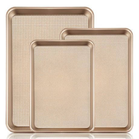 Vinino Baking Sheet Set of 3, Cookie Sheets For Baking with Square Texture Pattern, Thicker Carbon Steel Non-stick Baking Pan Half/Quarter/Jelly Roll Pans Tray for Oven Vinino