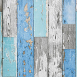Caltero Wood Plank Wallpaper 17.7" × 236" Blue Distressed Wood Wallpaper Peel and Stick Wood Grain Contact Paper Vintage for Furniture Bedroom Countertop Cabinet Caltero