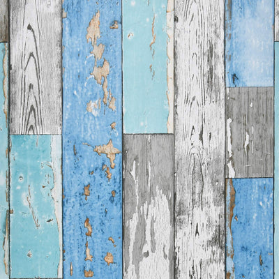 Caltero Wood Plank Wallpaper 17.7" × 236" Blue Distressed Wood Wallpaper Peel and Stick Wood Grain Contact Paper Vintage for Furniture Bedroom Countertop Cabinet