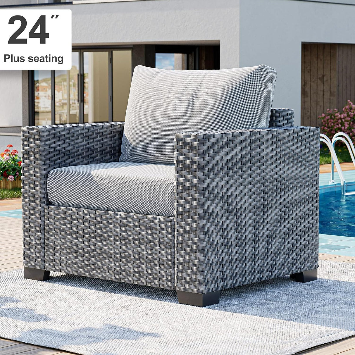 WELYAS Outdoor Patio Furniture Set with 44'' Fire Pit Table Sofa Chair Ottoman, 10 Pieces 9 Seat Oversize All Weather Rattan Classic Patio Conversation Sectional Set for Outside Porch Deck WELYAS