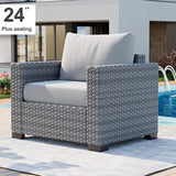 WELYAS Outdoor Patio Furniture Set with 44'' Fire Pit Table Sofa Chair Ottoman, 10 Pieces 9 Seat Oversize All Weather Rattan Classic Patio Conversation Sectional Set for Outside Porch Deck WELYAS