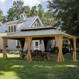 12’ x 20’ Hardtop Gazebo Outdoor Aluminum Wood Grain Gazebos with Galvanized Steel Double Canopy for Patios Deck Backyard,Curtains&Netting by domi outdoor living domi outdoor living