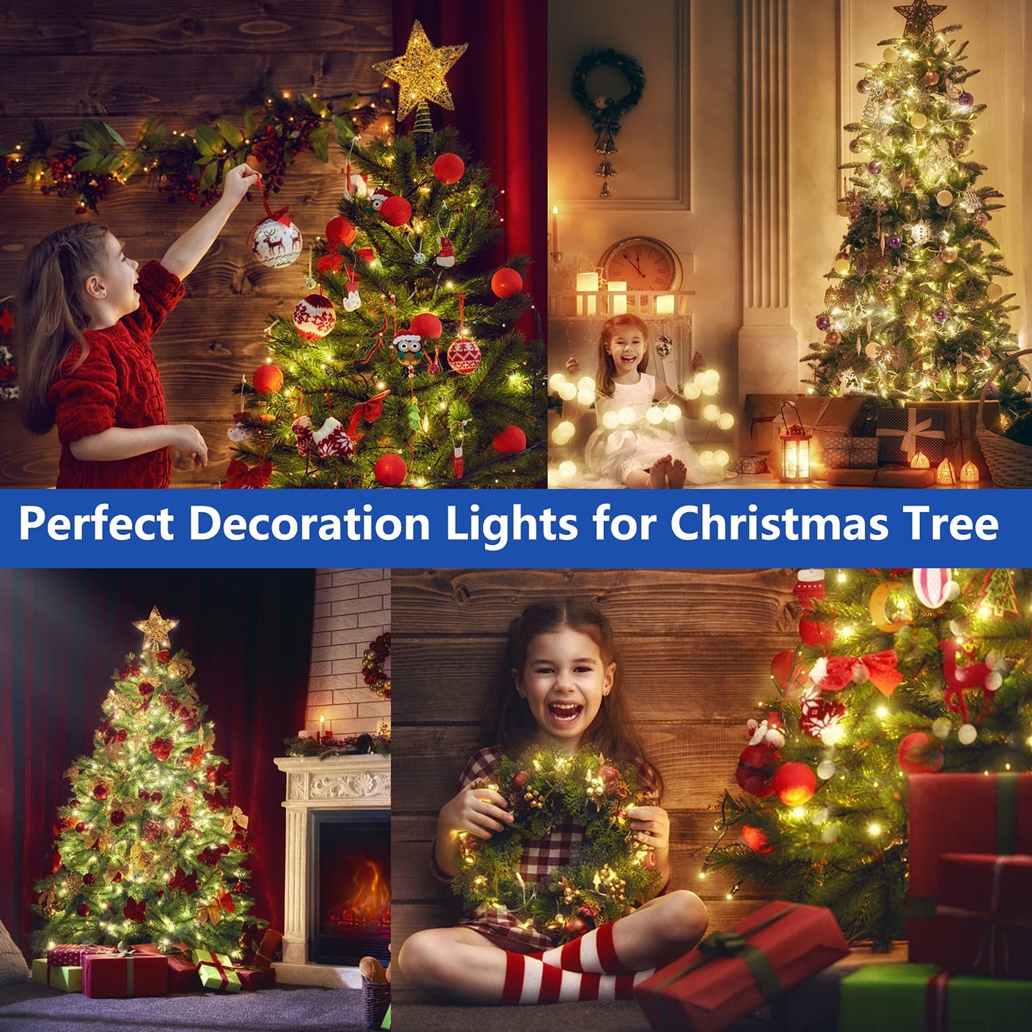 Decute 300LED Christmas String Lights Outdoor Waterproof 105FT UL Certified with End-to-End Plug 8 Modes, Warm White Indoor Starry Fairy Lights for Christmas Tree Patio Garden Wedding Party Decor