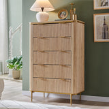 T4TREAM Fluted 5 Drawers Dresser for Bedroom, 48" Tall Modern Dresser Chest of Drawers, Gold Accents, Fluted Fronts, Wood Storage Dressers Organizer for Bedroom, Living Room, Natural Oak T4TREAM