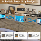 Hasuit Rustic Oak Queen Bed Frame with LED Lights, Charging Station & Storage Headboard Hasuit