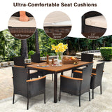 Toolsempire 7 Pieces Patio Dining Set Outdoor Dining Set with Umbrella Hole, Wicker Patio Furniture Set with Acacia Wood Table and Chairs, Garden Dining Table Set for Backyard, Desk, Poolside (Brown) Toolsempire
