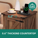 YITAHOME Farmhouse End Table Living Room, Side Table with Charging Station & Adjustable Storage Shelf, Nightstand Bedside Table Coffee Table for Bedroom, Living Room, Walnut YITAHOME