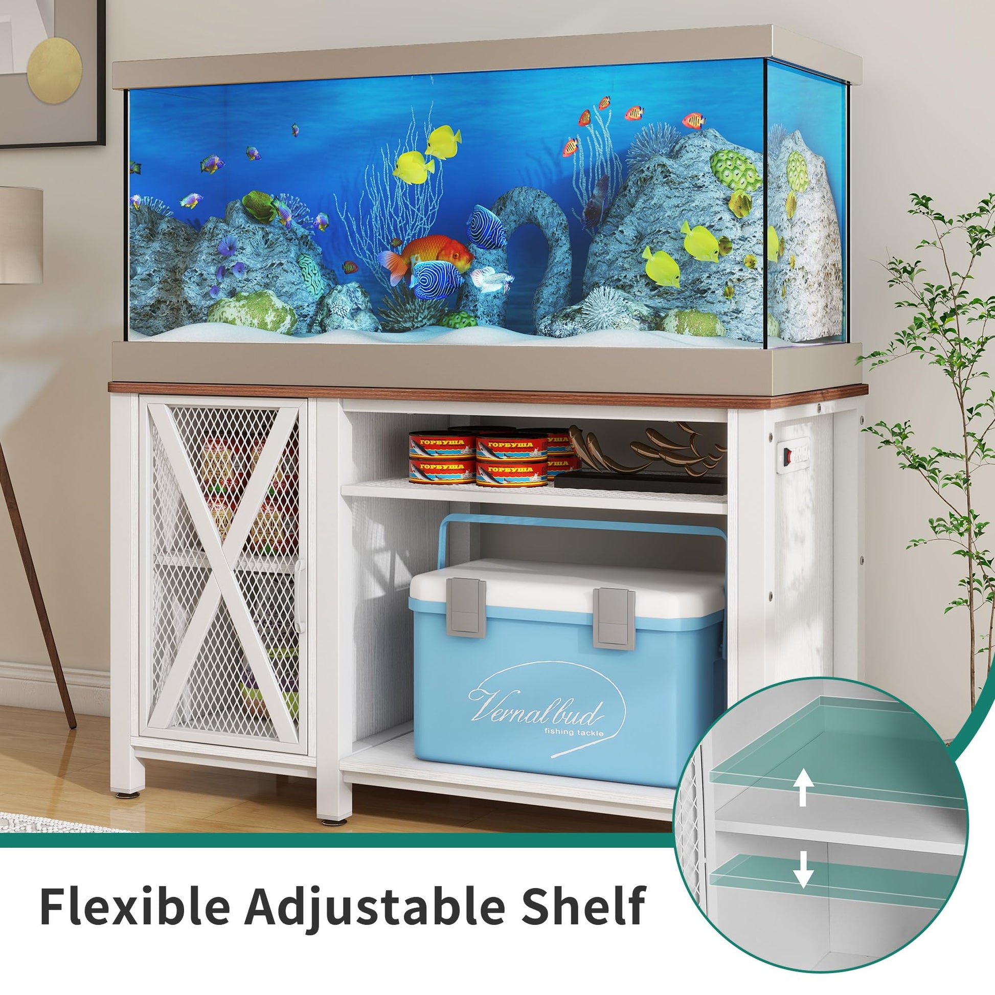 YITAHOME Heavy Duty 55-75 Gallon Aquarium Stand with Power Outlets, Cabinet for Fish Tank Accessories Storage - Metal Fish Tank Stand Suitable for Fish Tank, Turtle Tank, 880LBS Capacity, Whi - WoodArtSupply