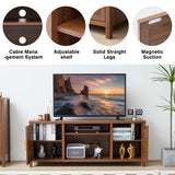 affeivul Mid Century Modern TV Stand with Storage Cabinet, 65 inch Low TV Console Table, Rattan TV Stand with Doors, Rustic Walnut TV Entertainment Stand with Shelves for Bedroom/Living Room affeivul