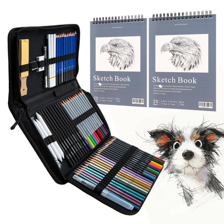 HTVRONT 76 Pack Drawing Pencils Set Art Supplies Colored Pencils for Adult Coloring Book with 2 Sketchbook, include Graphite, Charcoal, Watercolor & Metallic Pencils for Adults Artists Teens Beginners HTVRONT