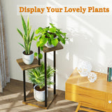 Oppro 3 Tier Plant Stands Indoor, Metal Wood Tiered Corner Plant Stand Pot Holder, Wood Flower Shelf Display Rack for Living Room Bedroom Outdoor Balcony Garden Patio, Black Oppro