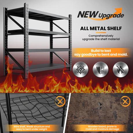 60” W Heavy Duty Garage Shelving, 5000LBS Metal Storage Shelves, 4 Tier Storage rack shelf, Steel Industrial Shelving , Adjustable Standing Shelf for Basement / Warehouse 60"W x 24"D x 70"H, Black AFAIF