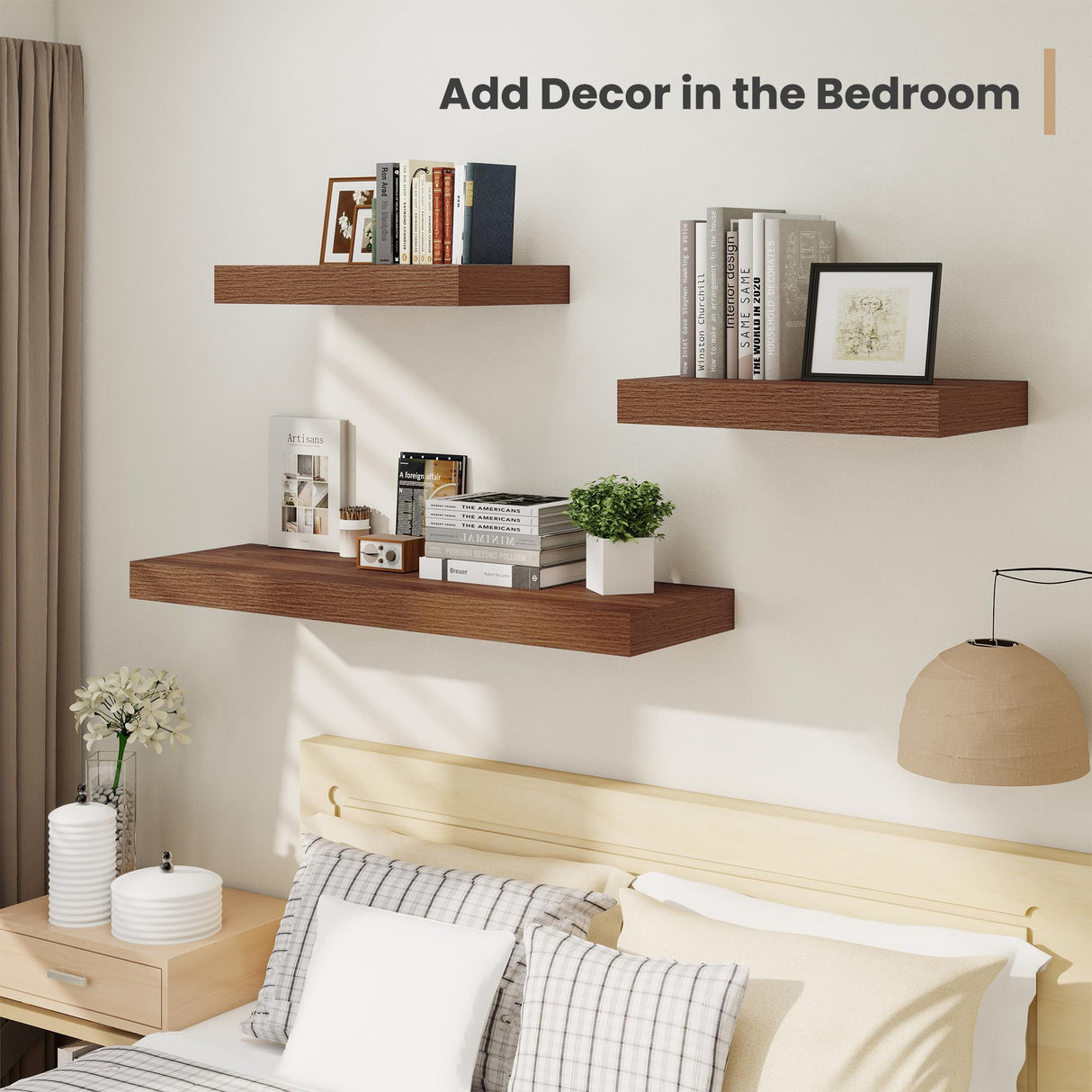 Heimlove 12 Inch Deep Floating Shelves, 48 x 12 inches Long Wall Shelf, Large Display Shelf & Storage Shelf, Rustic Wood Wall Shelves for Fireplace Mantel, Set of 2(Walnut) Heimlove