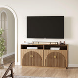 BELLEZE 65 Inch Fluted TV Stand, Mid Century Modern Entertainment Center with Storage Cabinets & Open Shelves, Media Console TV Cabinet with Adjustable Shelves for Living Room, Caramel Brown BELLEZE