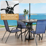 Arlopu 5 Piece Outdoor Patio Dining Set (Umbrella not Included), Porch Furniture with 4 Textline Chairs, 1 Square Glass Table for Garden, Backyard and Poolside, Lawn (Navy Blue) Arlopu