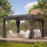 10' × 10' Louvered Pergola, Outdoor Aluminium Canopy with Adjustable Roof Curtains and Netting for Patio, Deck, Garden, Yard, Beach. (Black) GAZEBEST