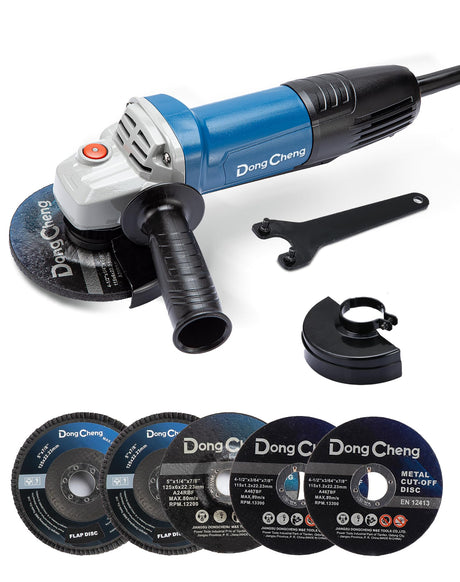 DongCheng Angle Grinder 4-1/2 inch 6.7-Amp Paddle Switch Cut off Tool 11800RPM Electric Grinder Power Tools with Cutting & Grinding Wheels, Flap Discs, Auxiliary Handle for Metal & Rust Removal Dong Cheng